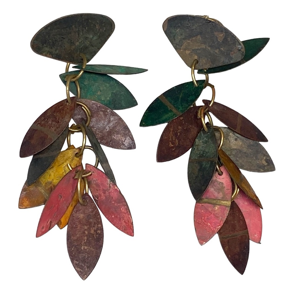Multi Color Metal Dangle Earrings Post Chandelier Boho